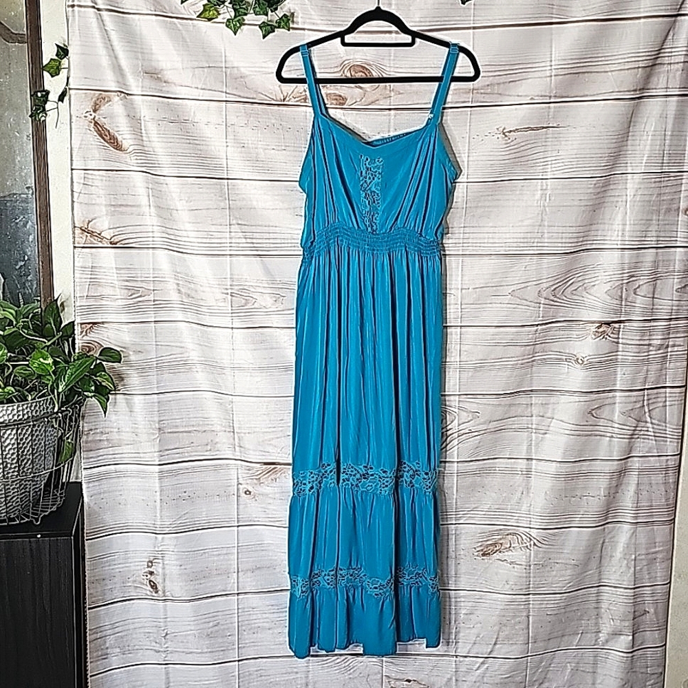 Torrid Maxi Dress Teal Boho Crochet  Sundress